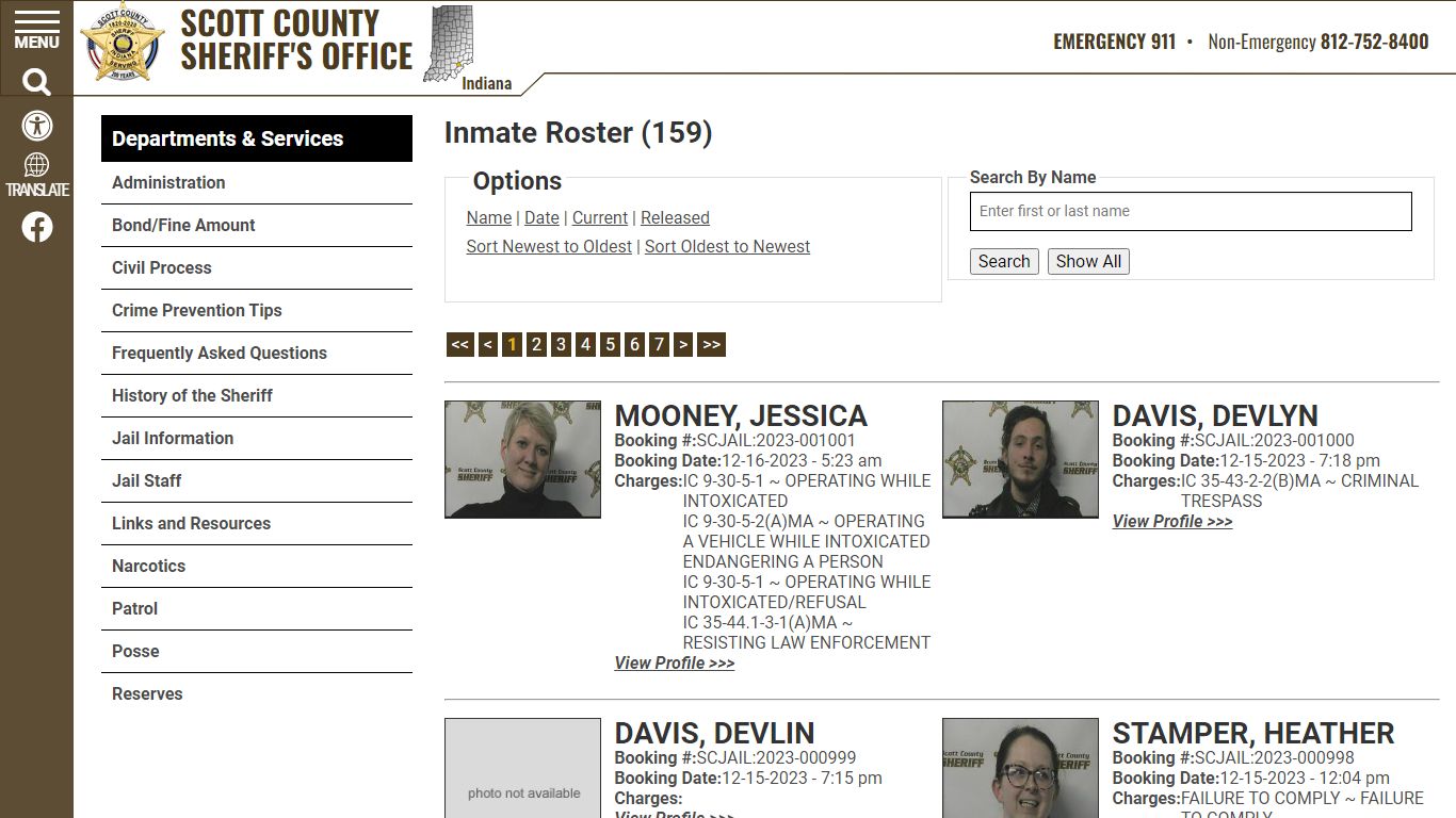 Inmate Roster (163) - Scott County Sheriff - Scottsburg, IN